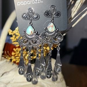 Reversed rustic blue post earrings